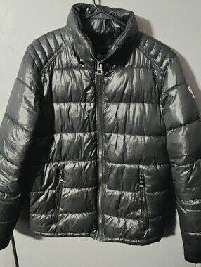 Mens Vintage Guess Dark Gray Zip Up Puffer Jacket Size Small